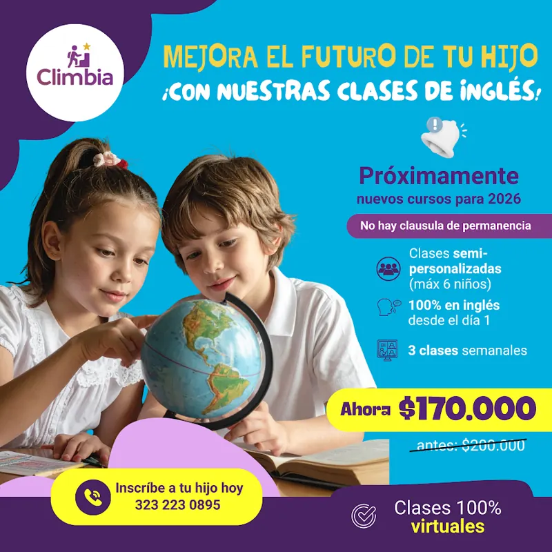 Pieza creada para Climbia: Anuncio de clases de inglés virtuales para niños