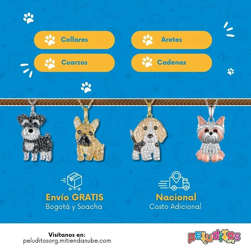 Pieza creada para Peluditos: Catálogo de collares, aretes y cadenas para mascotas con envío gratis en Bogotá
