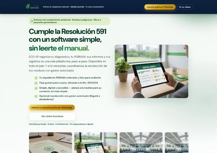 Página de inicio del sitio web de ECO UP