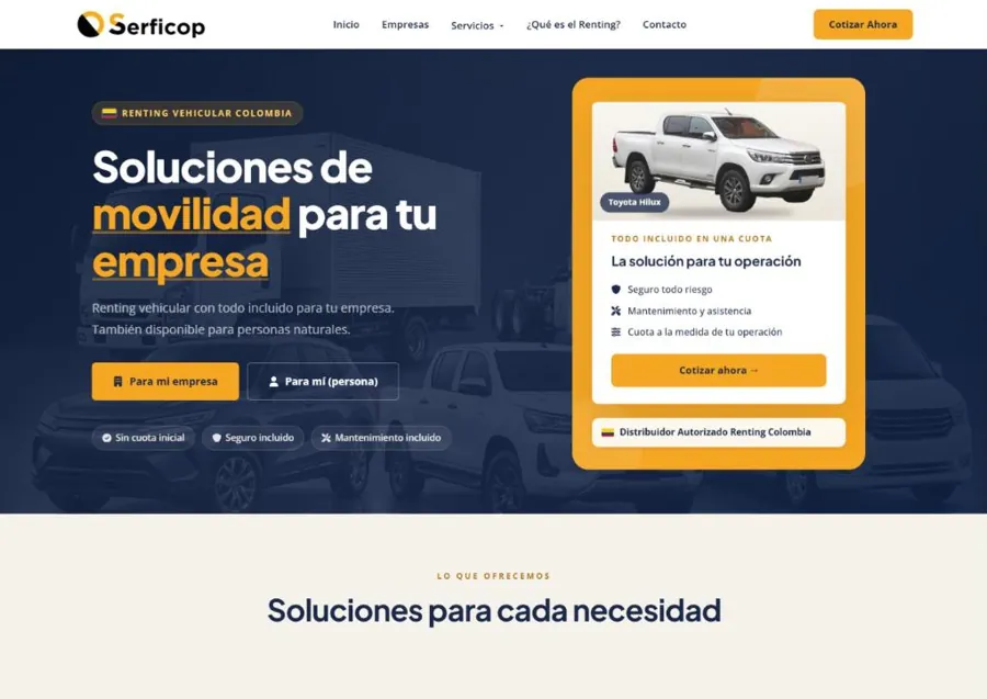 Página de inicio del sitio web de Serficop